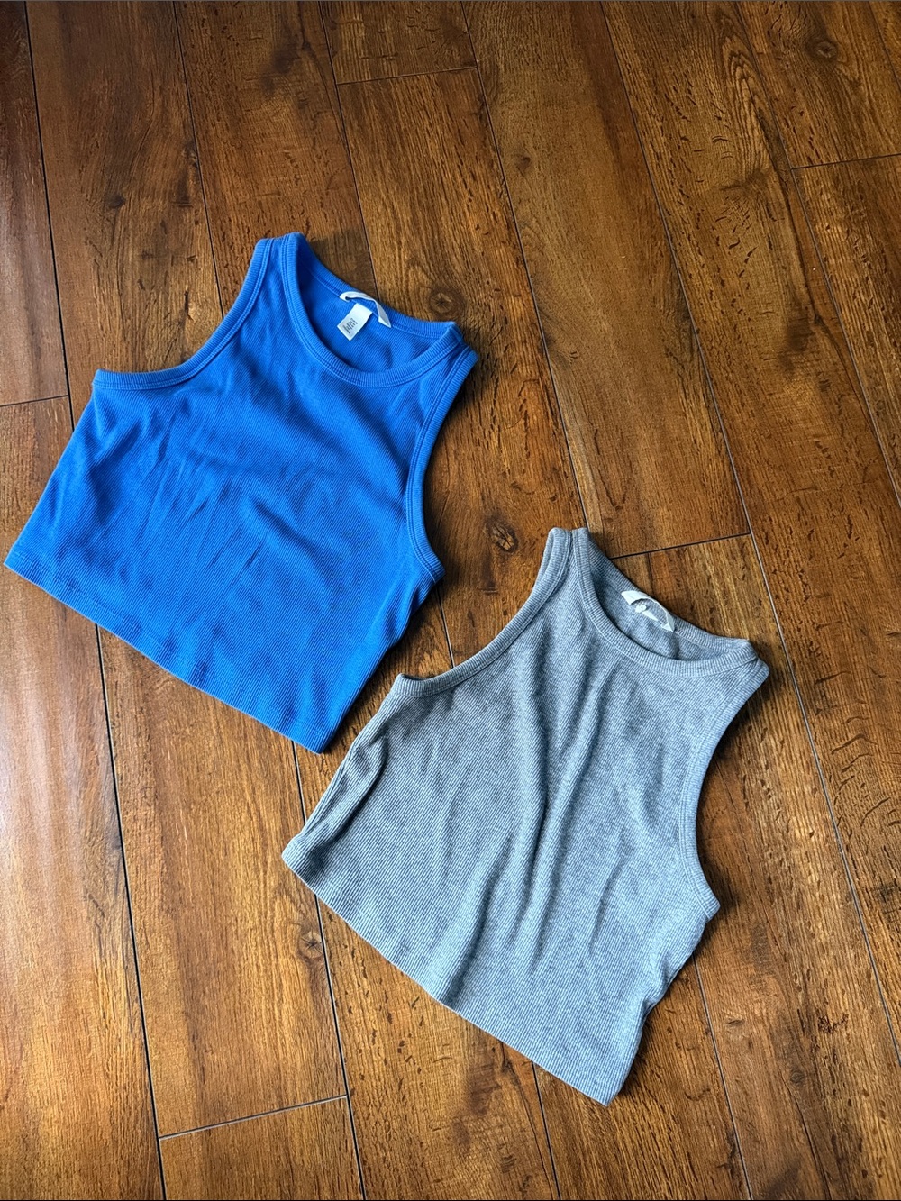 H&M Cropped Ribbed Tank Tops - Bright Blue & Heather Gray